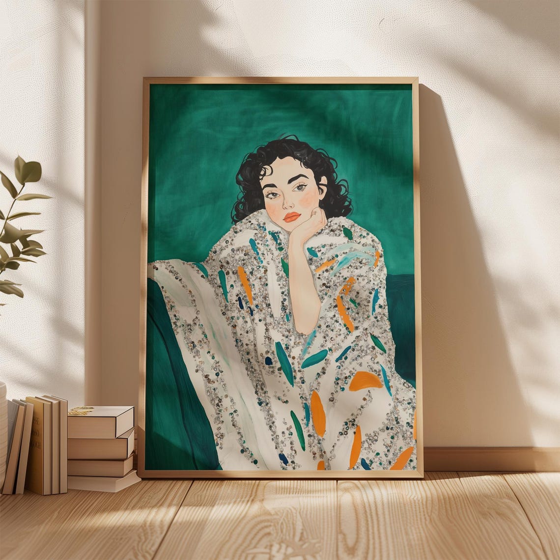 Elegant Woman Portrait Print Bold Illustration With Glitter Accents And Vibrant Colors For Artistic Wall Decor - Image 4