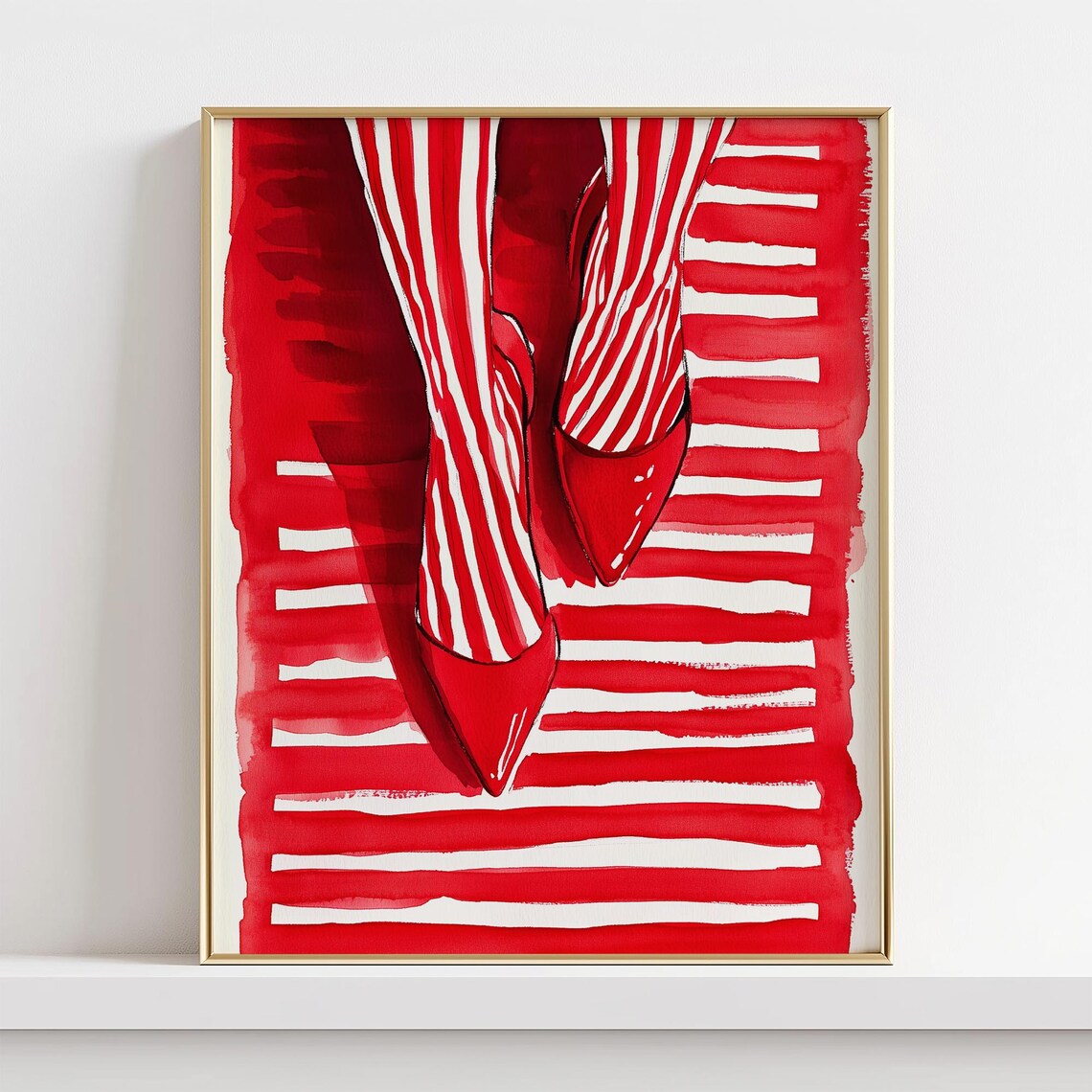 Red Striped Shoe - Modern Minimalist Poster - Image 4