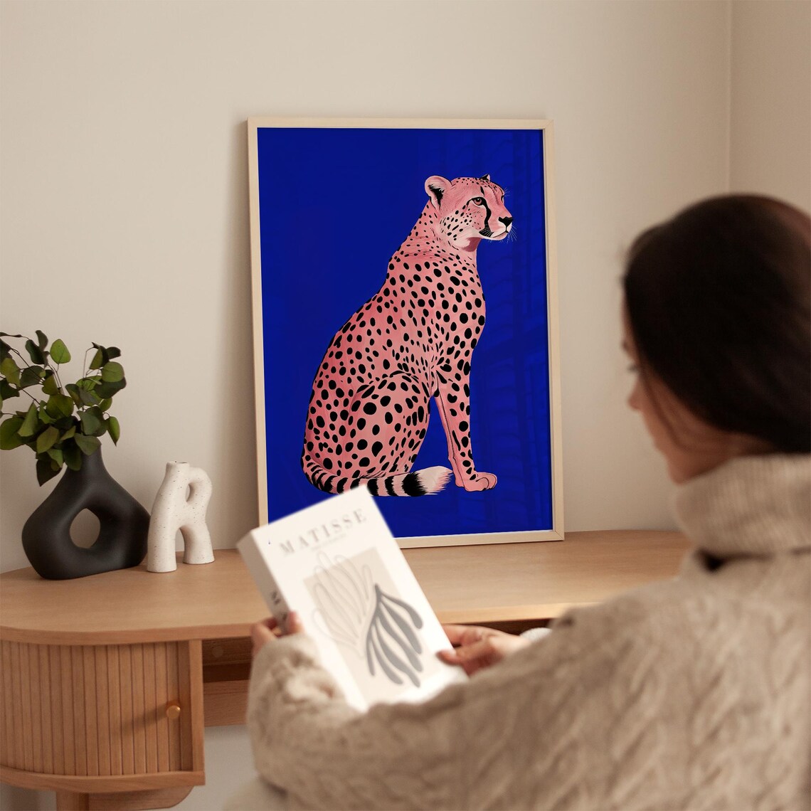 Cheetah Wall Art Print Blue Luxury Leopard Wall Art Preppy Wall Art Wild Animal Art Maximalist Wall Art - Image 5