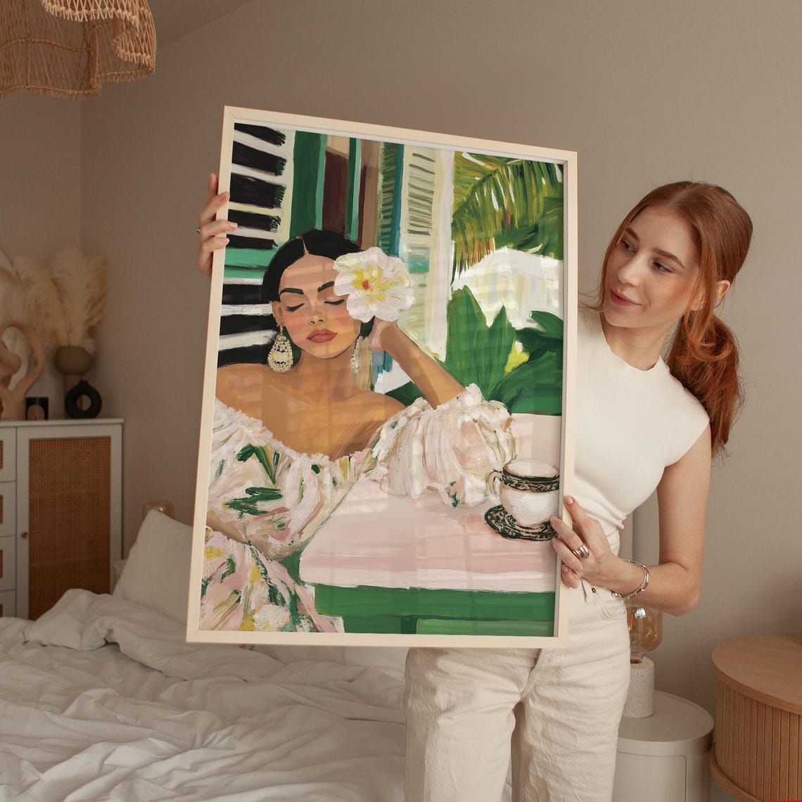 Relaxing Woman With Flower, Tropical Art Print - Image 5