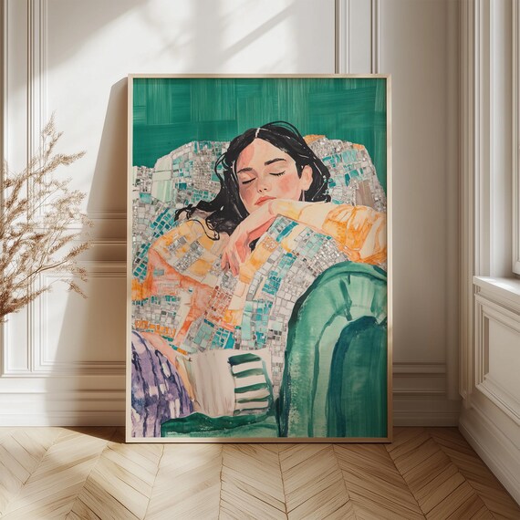 Dreamy Woman Portrait Colorful Mosaic Glitter Relaxing Art Poster