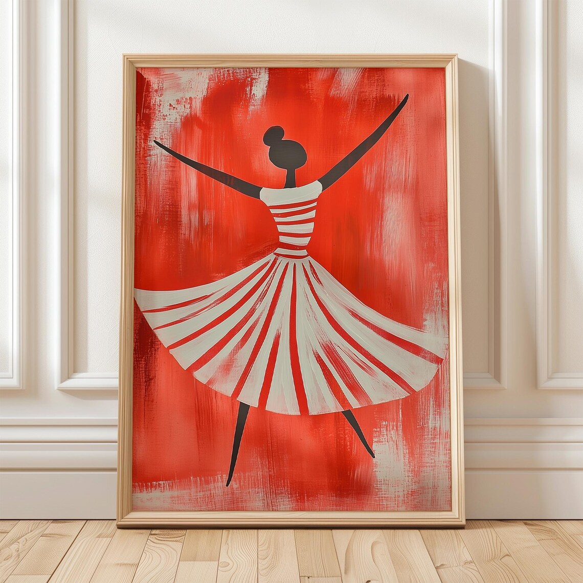 Dancing Woman In Striped Dress, Minimalist Modern Art Print