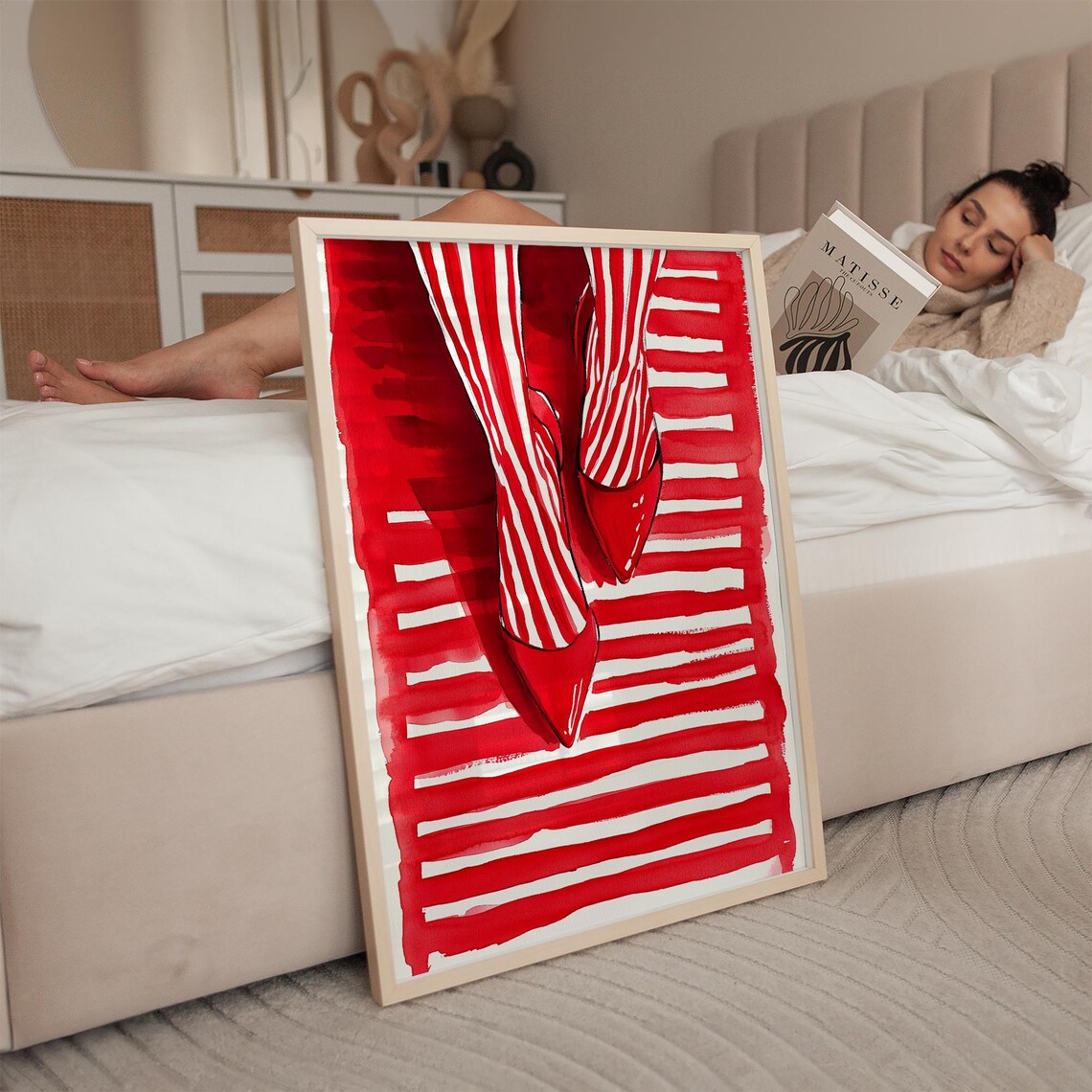 Red Striped Shoe - Modern Minimalist Poster - Image 3