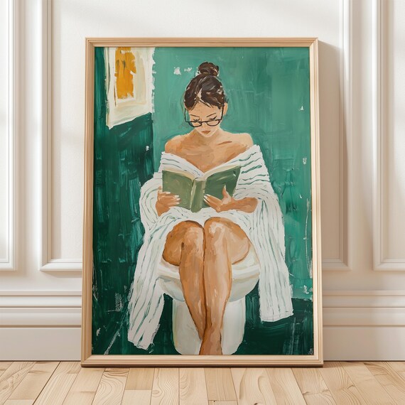 Relaxing Woman Reading, Minimalist Bathroom Art Print