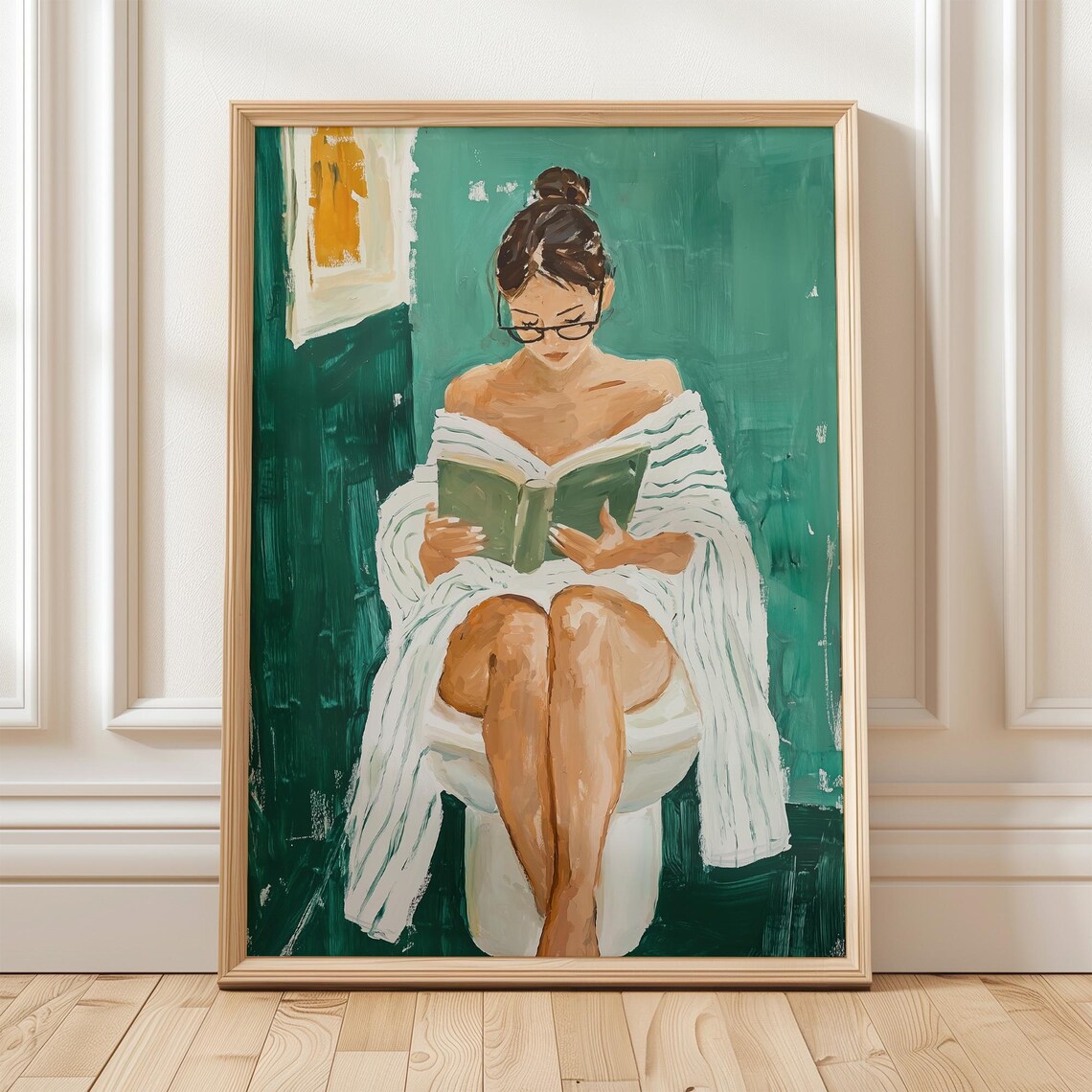 Relaxing Woman Reading, Minimalist Bathroom Art Print