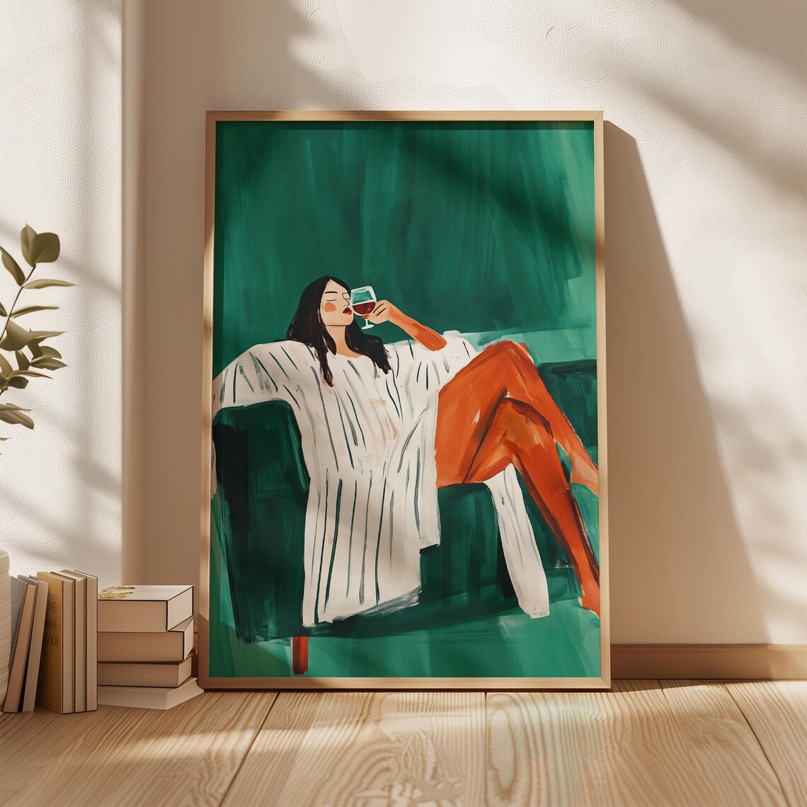 Modern Woman Relaxing, Minimalist Living Room Decor - Image 4
