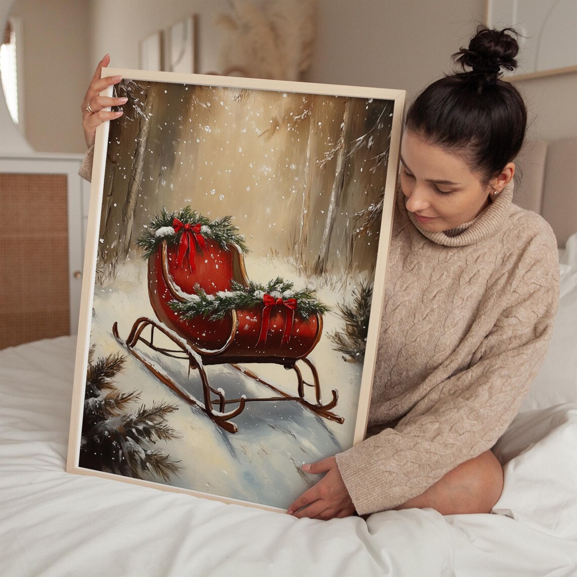 Vintage Red Sleigh, Rustic Christmas Winter Decor - Image 4