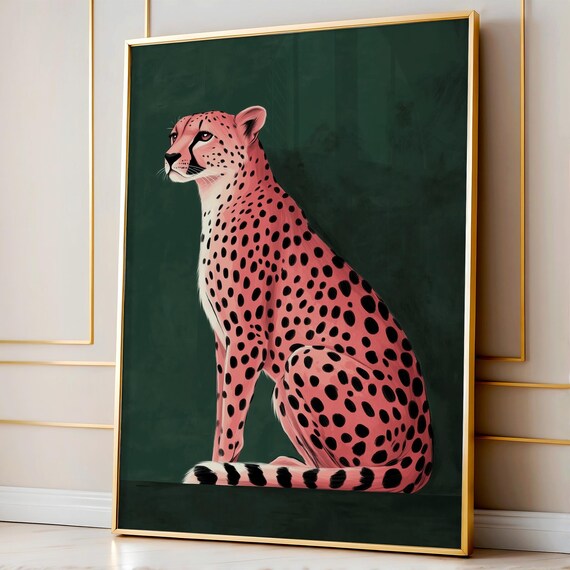 Emerald Green Cheetah Wall Art Print Wild Animal Art Preppy Wall Art Luxury Leopard Wall Art Maximalist Wall Art