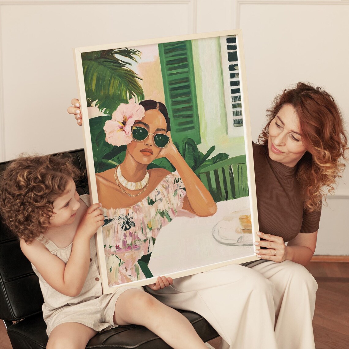 Tropical Elegance, Woman With Floral Dress Abstract Print - Image 2