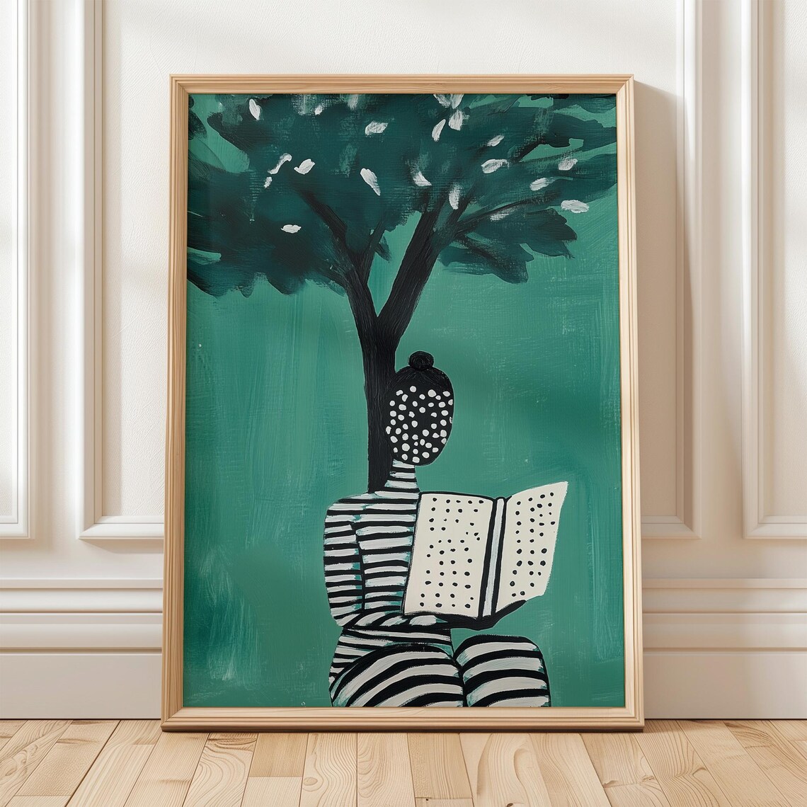 Reading Woman Art Print, Modern Abstract Minimalist Stripe