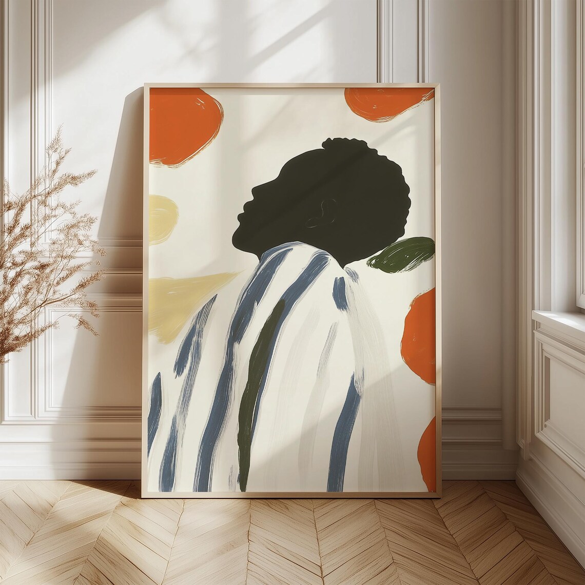 Afro Silhouette With Colorful Orbs, Minimalist Art Print