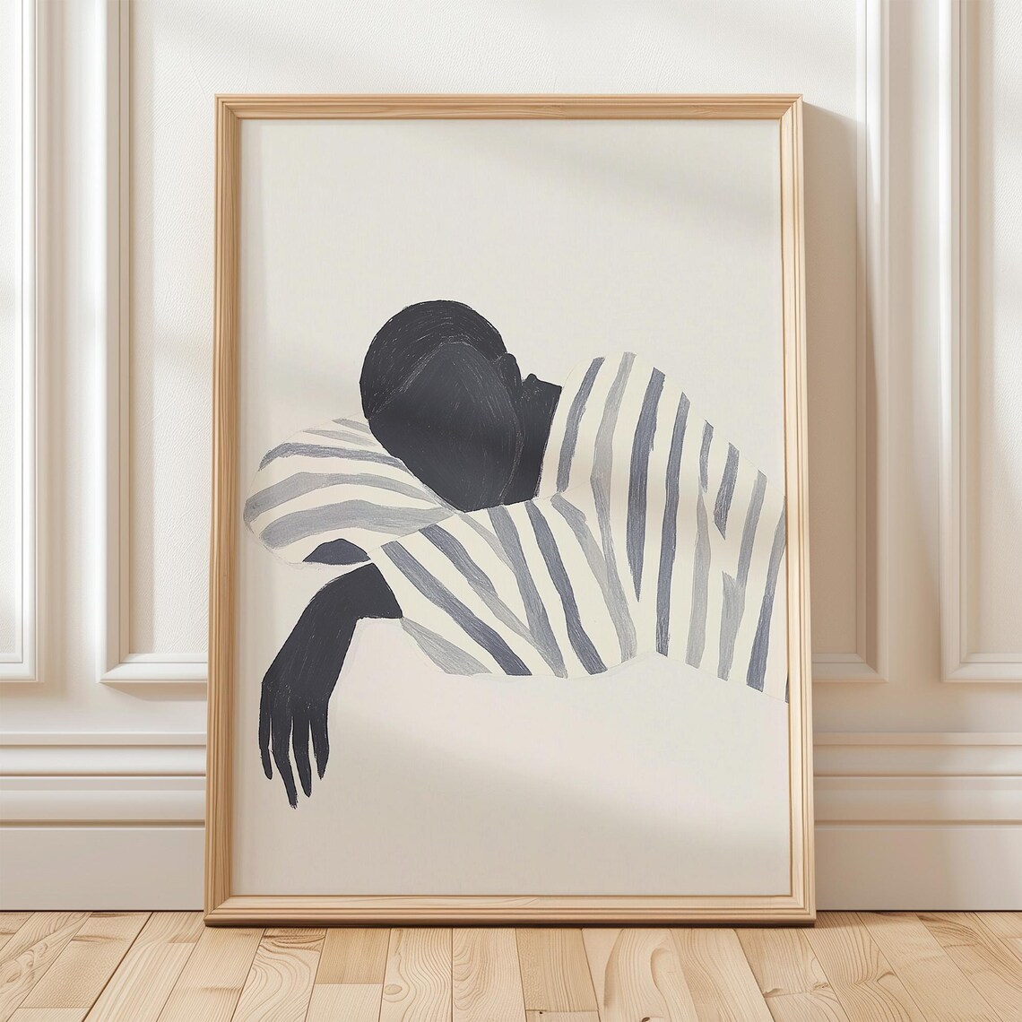 Sleeping Man in Striped Robe, Minimalist Decor - Image 5