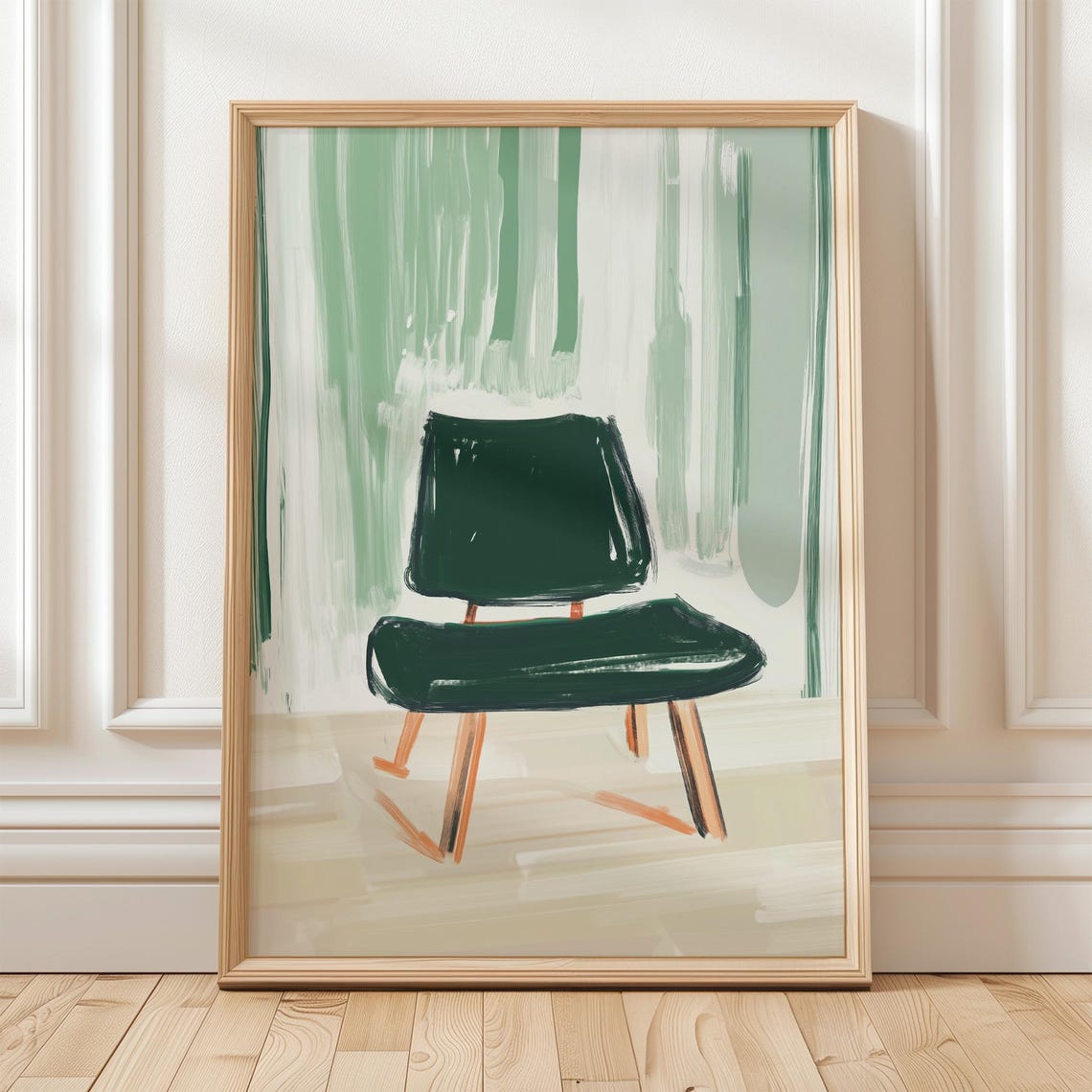 Modern Chair Print Green And Neutral Tones Stylish Minimalist Art For Contemporary Home Decor And Wall Accent