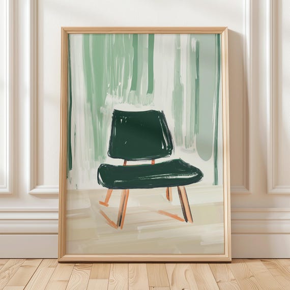 Modern Chair Print Green And Neutral Tones Stylish Minimalist Art For Contemporary Home Decor And Wall Accent