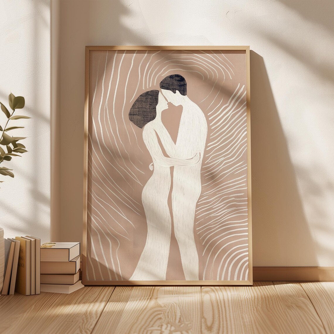 Minimalist Embracing Couple Beige Abstract Line Art Love Poster - Image 5