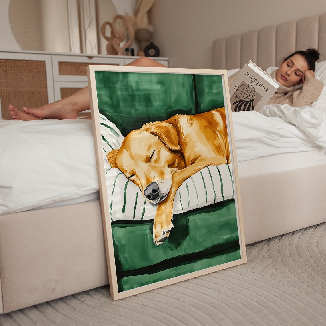 Golden Retriever Sleeping on Sofa, Minimalist Pet Decor - Image 4