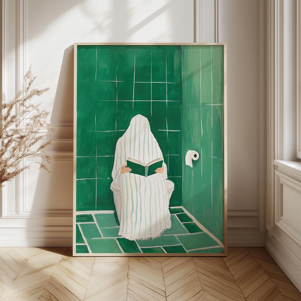 Quirky Minimalist Reading Art Print, Bathroom Decor