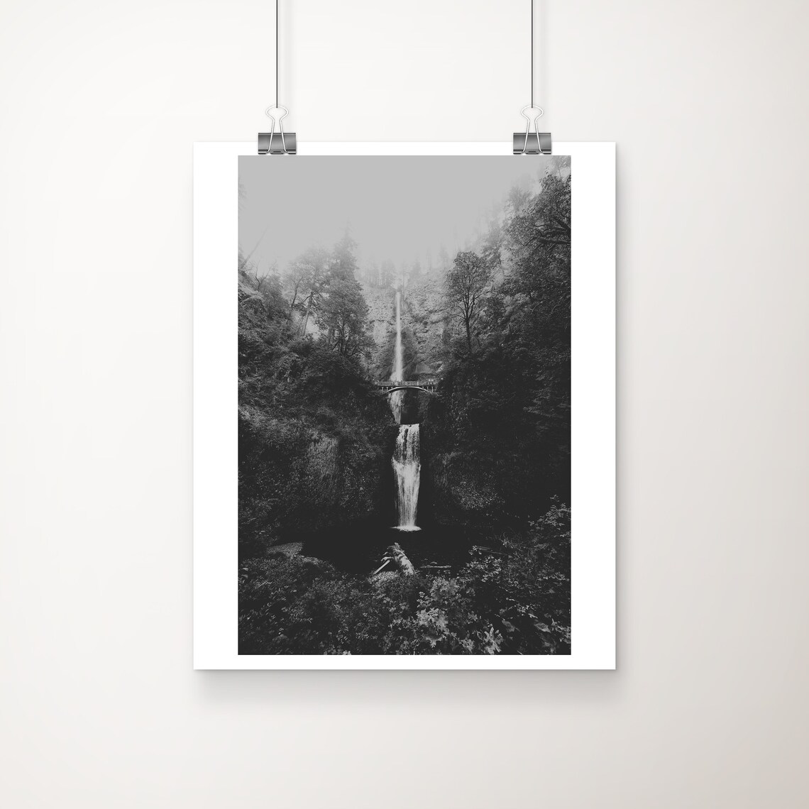 Multnomah Falls Black And White Travel Poster