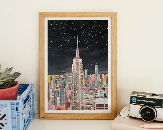 New York Empire State Building Starry Night Skyline Art Poster