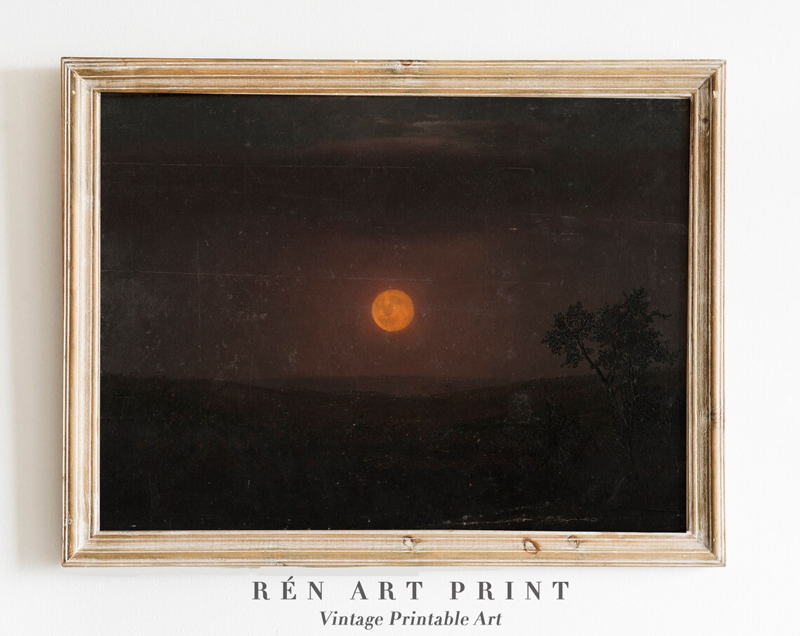 Moonlight Moody Landscape Art Print, Dark Night
