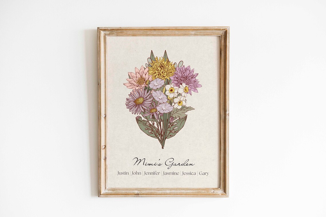 Birth Flower Bouquet Personalized Christmas Art Print - Image 2