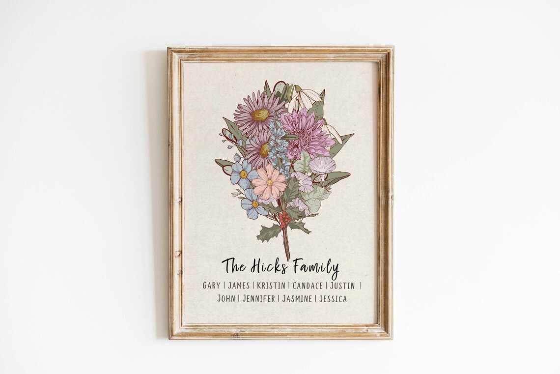 Custom Birth Flower Family Bouquet, Christmas Gift - Image 2