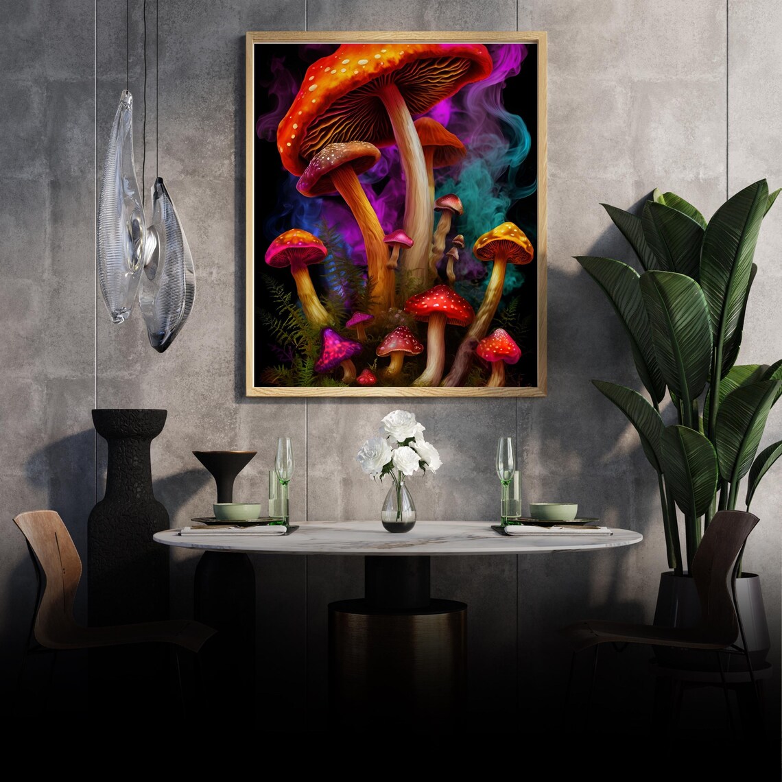 Whimsical Mushroom Forest Fantasy Art Print with Glowing Smoke - Image 3
