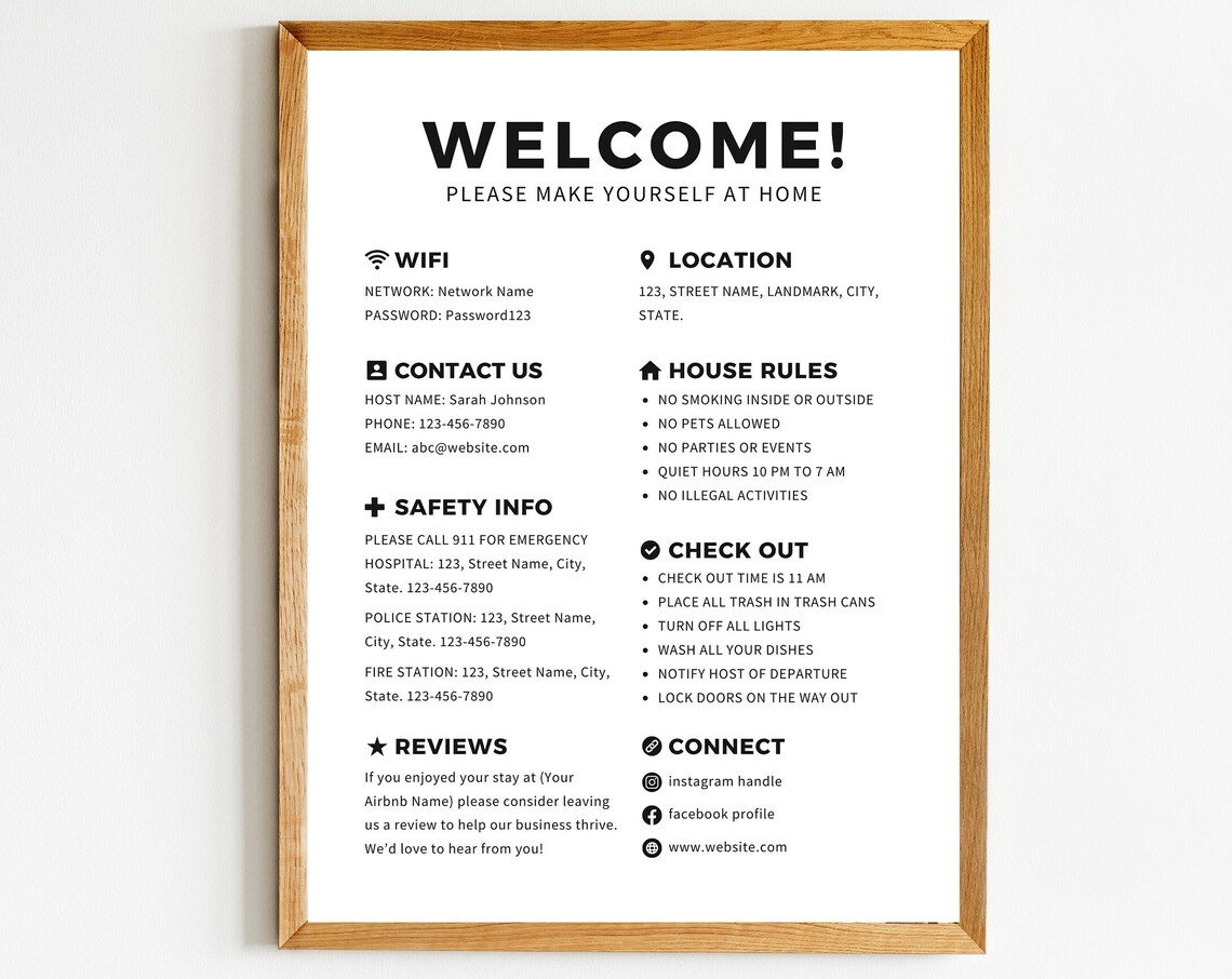 Welcome Guide for Airbnb Hosts Vacation Rental Sign