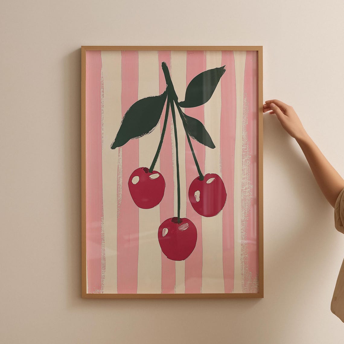 Red Cherries Striped Summer Fruit Kitchen Retro Style Art Poster