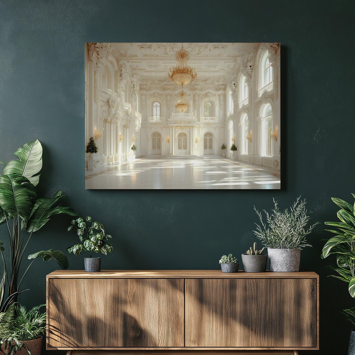 Opulent White Baroque Palace Ballroom Crystal Chandelier Wall Art