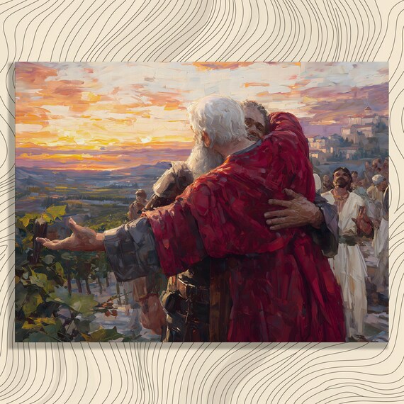 Prodigal Son Embrace Biblical Oil Painting Sunset Reunion Poster