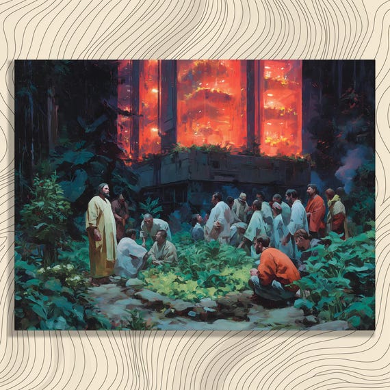 Enchanted Forest Gathering Canvas Wall Art Midcentury Modern Nature Paintings Spiritual World Contrast Print