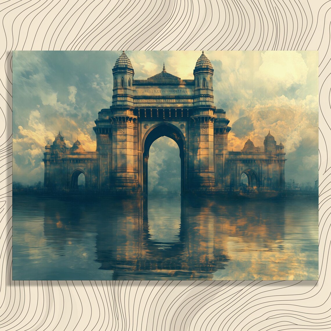 Surreal Monument Reflection Canvas Wall Art Abstract Architecture Fantasy Landscape Dramatic Clouds Sky Double Exposure Decor Print