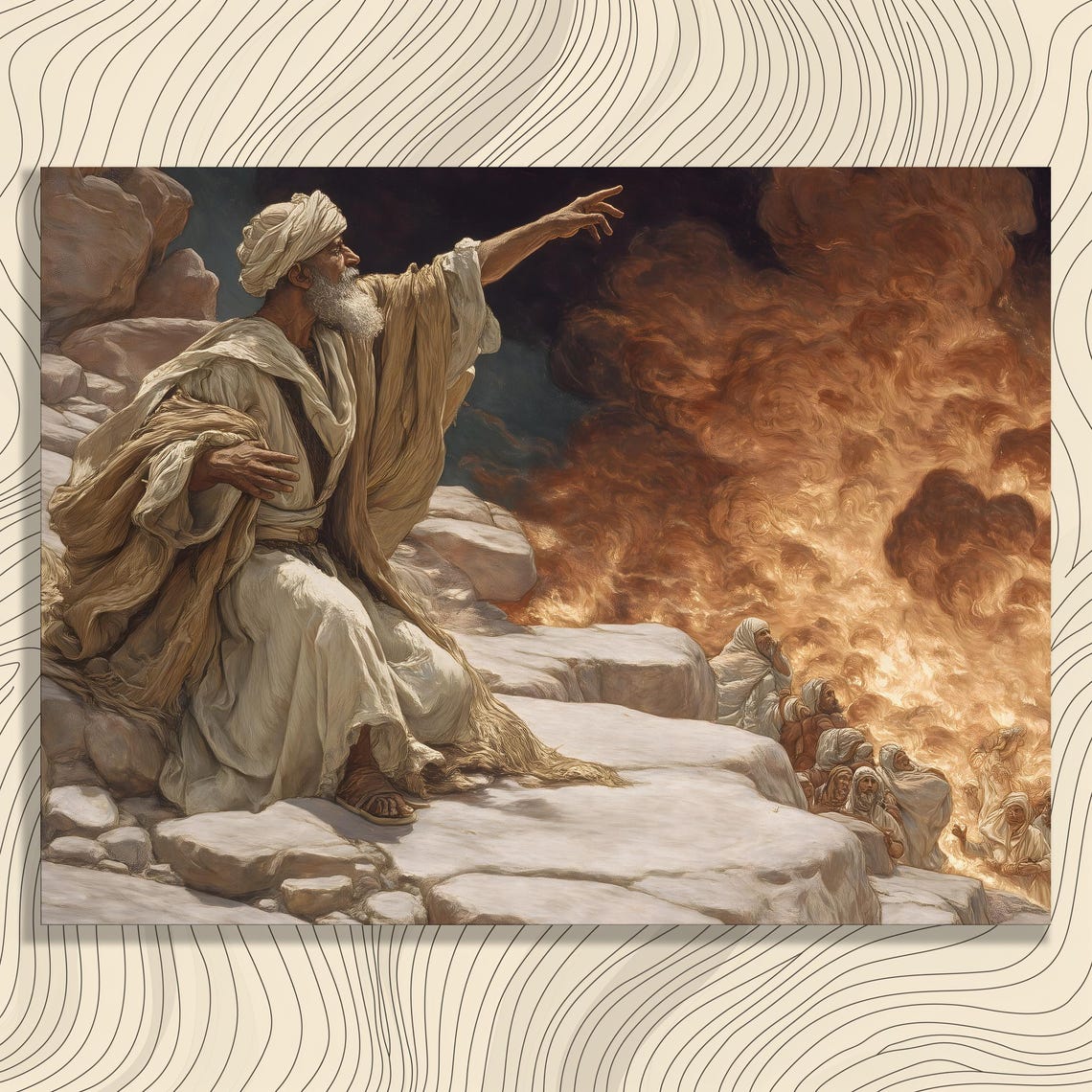 Prophet Elijah Mount Carmel Fire Biblical Painting Art Poster