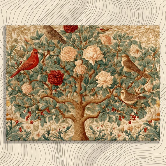 Vintage Blossom Tree Canvas Wall Art Botanical Bird Floral Nature Print Decor Hanging Gift For Lover
