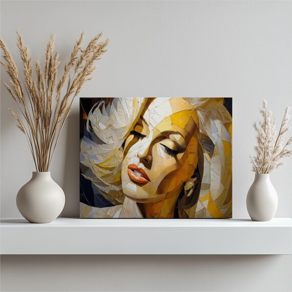 Golden Mosaic Glamour Portrait Poster Abstract Woman Face Modern Art Decor