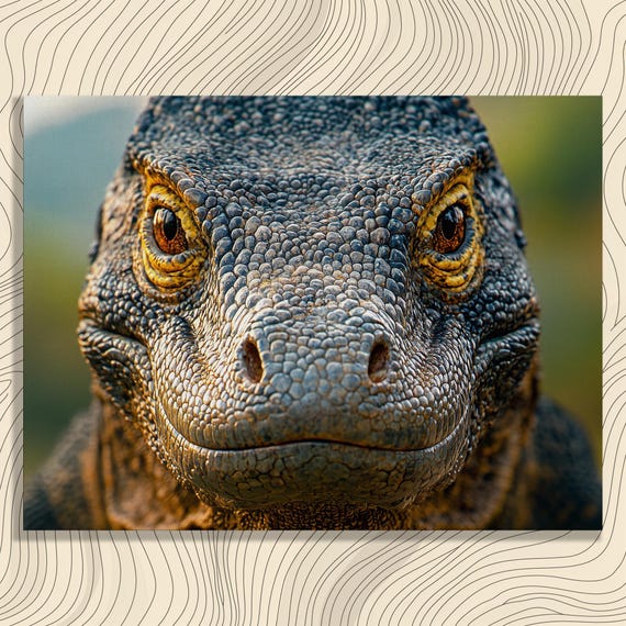 Komodo Dragon Canvas Wall Art Stunning Reptile Decor Tropical Island Backdrop Vibrant Wildlife Print High Resolution Photography Nature