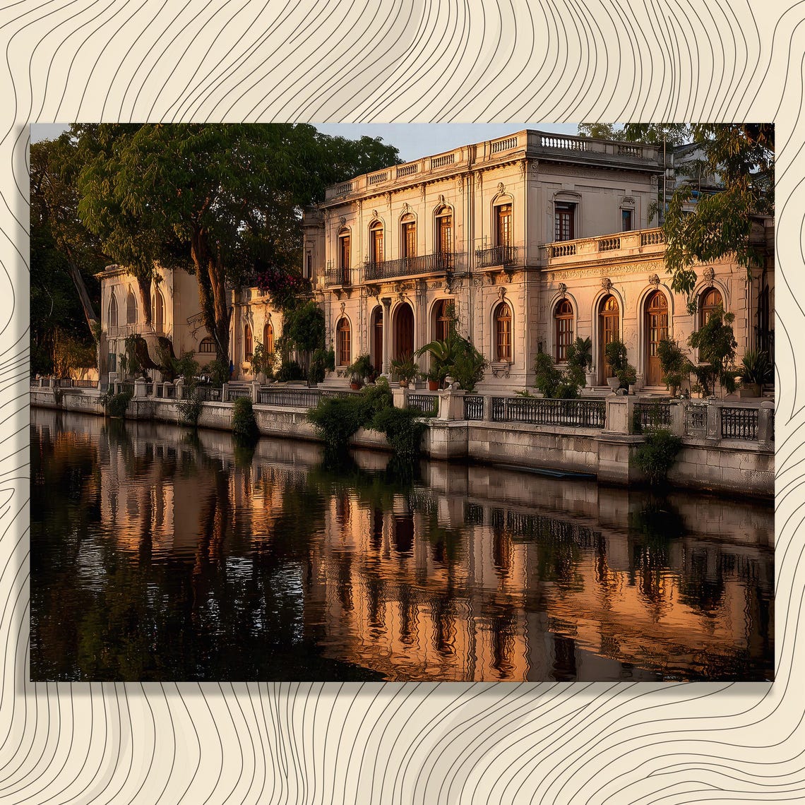 Historic Canal Villa Sunset Reflection European Architecture Poster