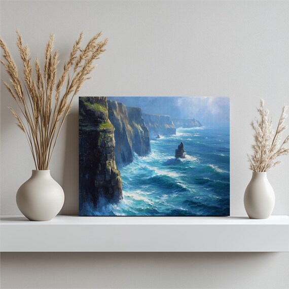 Dramatic Ocean Cliffs Crashing Waves Sea Stack Canvas Art Print