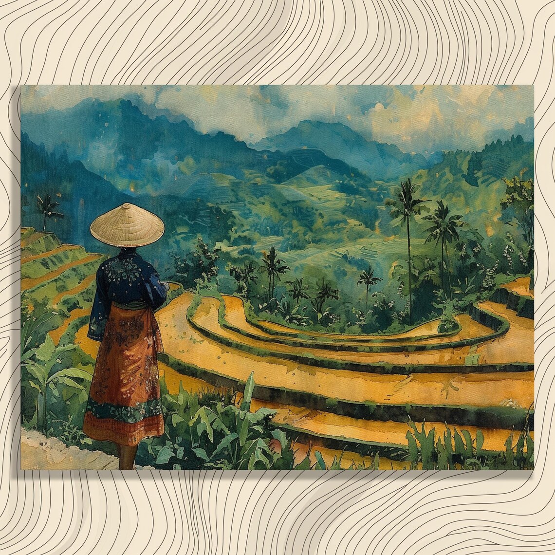 Stunning Vietnam Canvas Wall Art Vibrant Poster Of Rice Terraces And Traditional Ao Dai Dress Highresolution Oil Painting Office