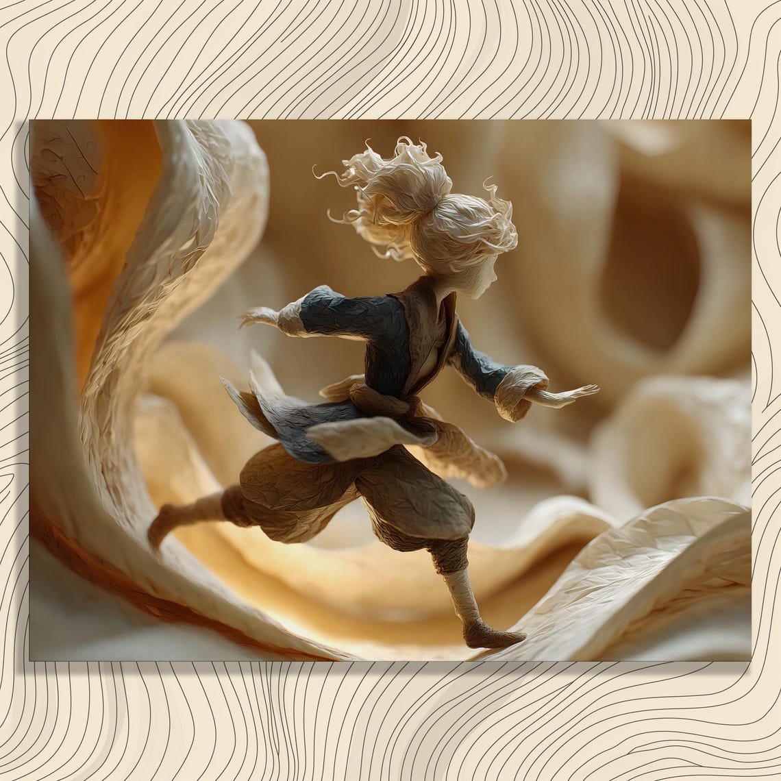 Running Figure Sculpture Poster Dynamic Textured Surreal Motion Art