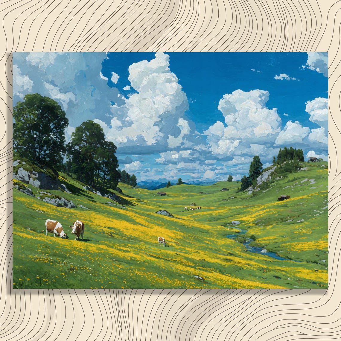 Grazing Cows Wildflower Meadow Rustic Countryside Landscape Poster