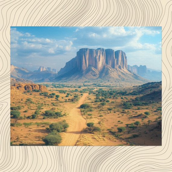 African Desert Canyon Mesas Dusty Road Savanna Landscape Painting Poster