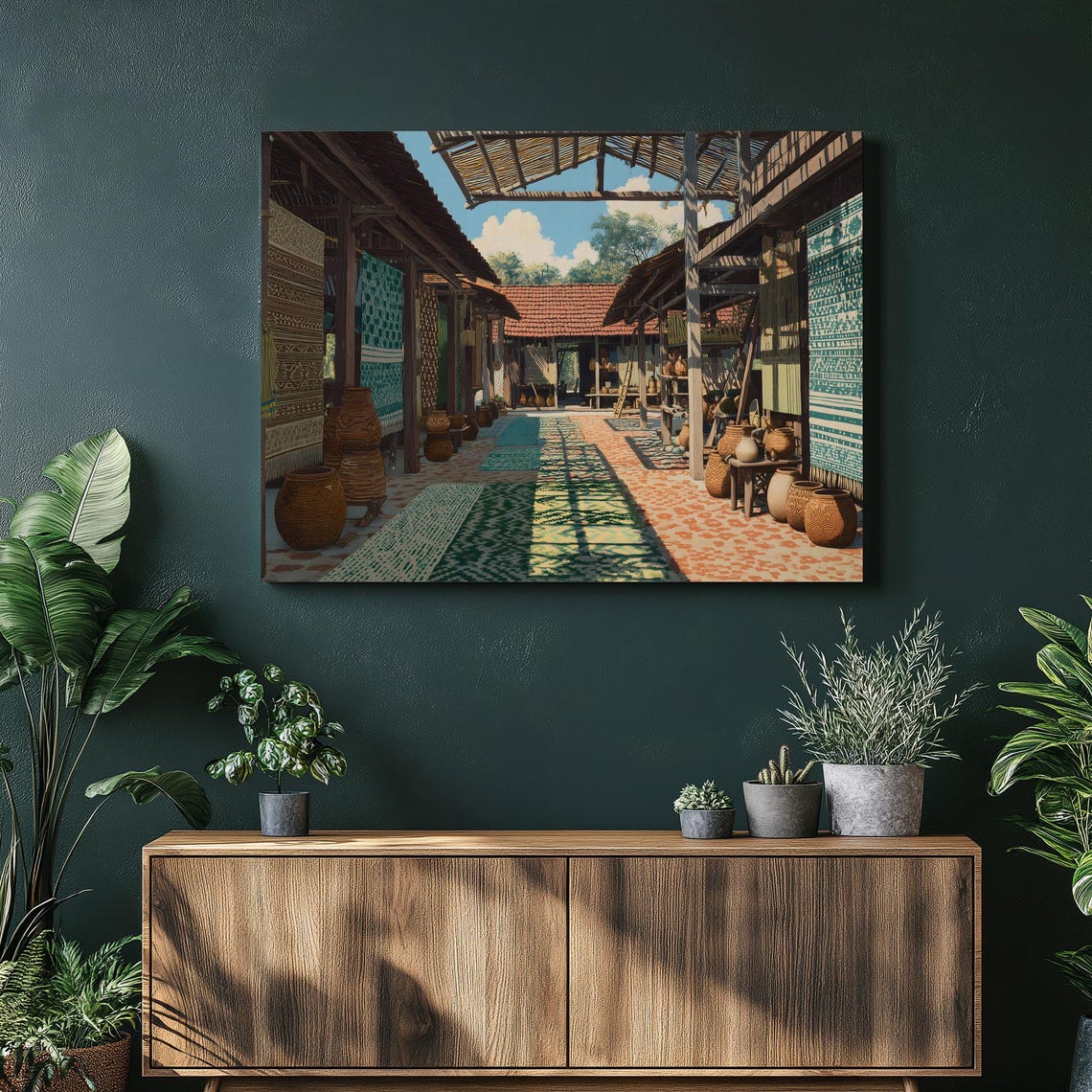 Boho Textile Market Rustic Alley Woven Rugs Pottery Artwork Poster