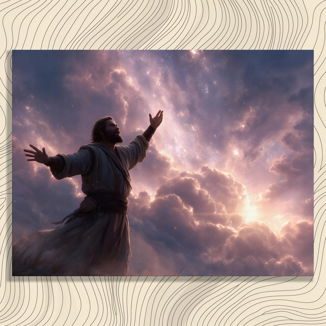 Jesus Christ Worshipping Under Cosmic Heavenly Sky Faith Art Poster