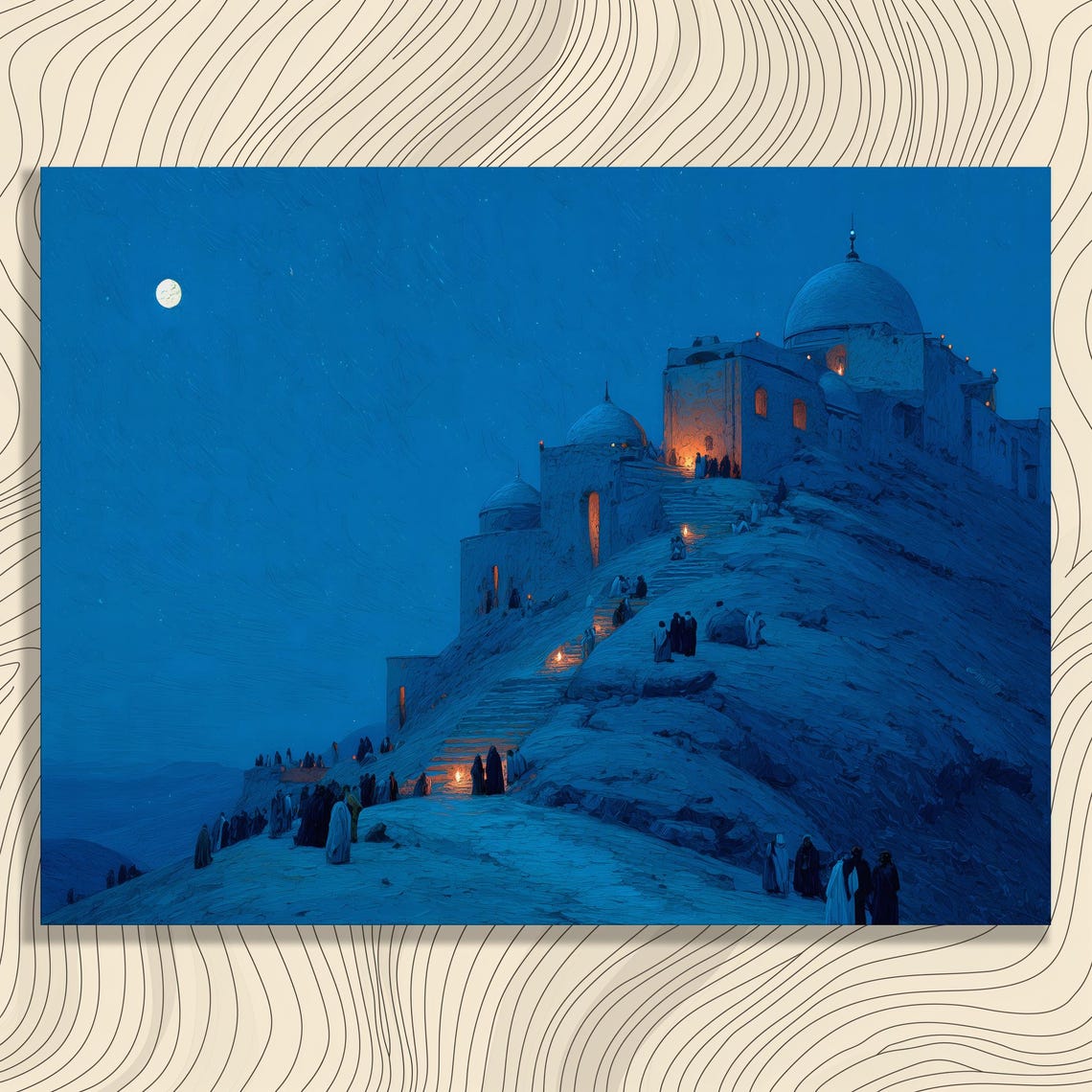 Bethlehem Canvas Wall Art Pilgrim Painting Vintage Oil Print Religious Decor Spiritual Gift Middle Eastern Landscape Night Sky