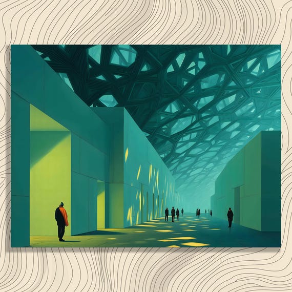 Modern Futuristic Corridor Canvas Wall Art Abstract Geometric Design Print For Architects Gift Contemporary Architecture Decor Painting