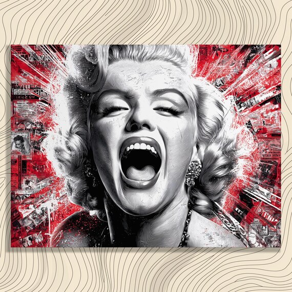 Marilyn Monroe Laughing Black Red Pop Art Celebrity Portrait Poster