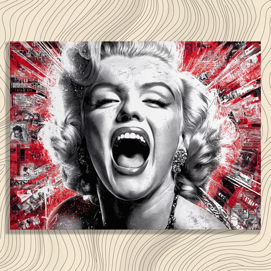 Marilyn Monroe Laughing Black Red Pop Art Celebrity Portrait Poster