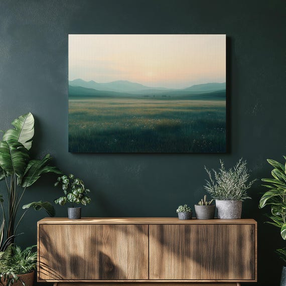 Tranquil Sunrise Meadow Landscape Canvas Wall Art Serene Nature Decor Print